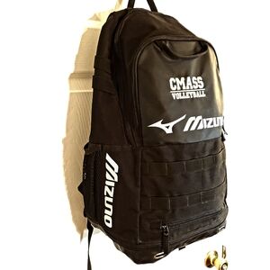 Mizuno Team Elite Crossover Backpack Central Mass Volleyball Bag Black Side Logo